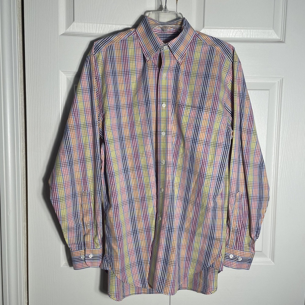 Brooks Brothers Golden Fleece Mens M Multi-Color Tattersall Egyptian Cotton USA